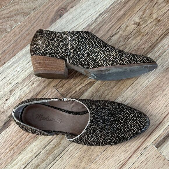 Madewell THE LUCIE Booties Sz 7.5 Cut Out SlipOn Spotted Toffee Block Heel Shoes - Picture 7 of 10